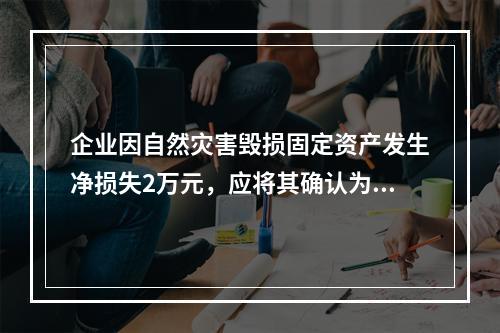 企业因自然灾害毁损固定资产发生净损失2万元，应将其确认为费用