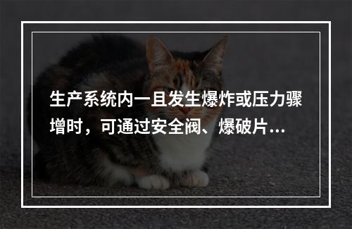 生产系统内一且发生爆炸或压力骤增时，可通过安全阀、爆破片、泄