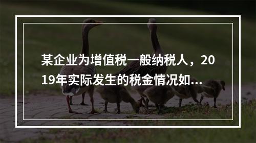 某企业为增值税一般纳税人，2019年实际发生的税金情况如下：