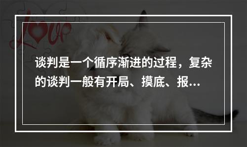 谈判是一个循序渐进的过程，复杂的谈判一般有开局、摸底、报价、