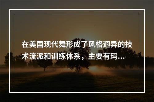 在美国现代舞形成了风格迥异的技术流派和训练体系，主要有玛莎·