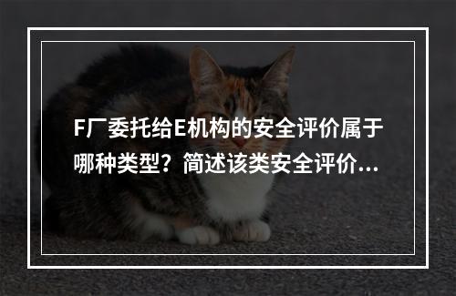 F厂委托给E机构的安全评价属于哪种类型？简述该类安全评价包括