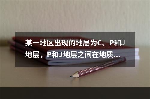 某一地区出现的地层为C、P和J地层，P和J地层之间在地质图上