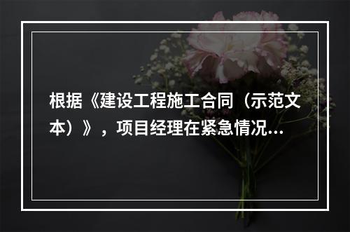 根据《建设工程施工合同（示范文本）》，项目经理在紧急情况下有