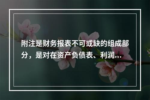 附注是财务报表不可或缺的组成部分，是对在资产负债表、利润表、