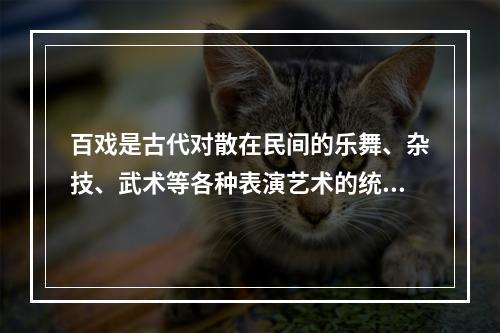 百戏是古代对散在民间的乐舞、杂技、武术等各种表演艺术的统称（