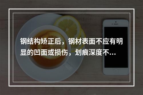 钢结构矫正后，钢材表面不应有明显的凹面或损伤，划痕深度不得大