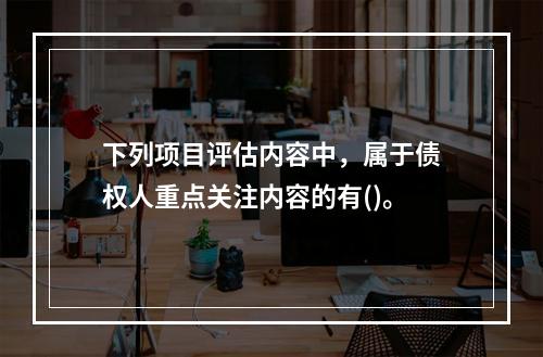 下列项目评估内容中，属于债权人重点关注内容的有()。