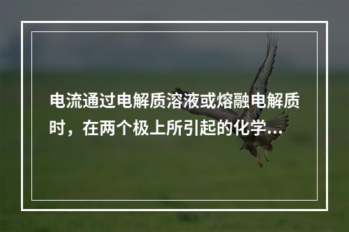 电流通过电解质溶液或熔融电解质时，在两个极上所引起的化学变化