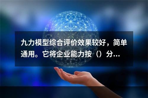 九力模型综合评价效果较好，简单通用。它将企业能力按（）分类成