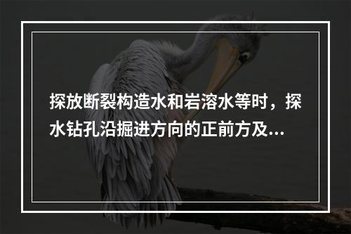 探放断裂构造水和岩溶水等时，探水钻孔沿掘进方向的正前方及含水