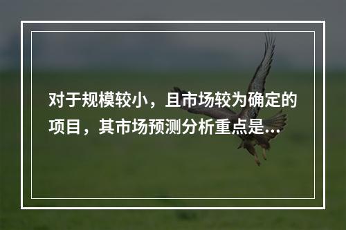 对于规模较小，且市场较为确定的项目，其市场预测分析重点是分析