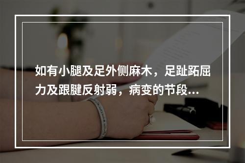 如有小腿及足外侧麻木，足趾跖屈力及跟腱反射弱，病变的节段应考