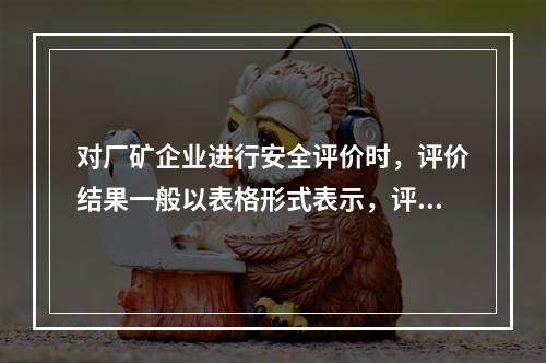 对厂矿企业进行安全评价时，评价结果一般以表格形式表示，评价