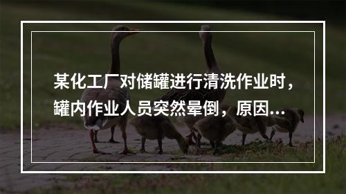 某化工厂对储罐进行清洗作业时，罐内作业人员突然晕倒，原因不明