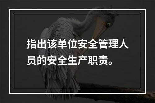 指出该单位安全管理人员的安全生产职责。