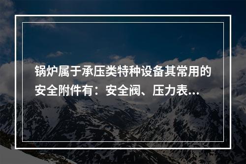 锅炉属于承压类特种设备其常用的安全附件有：安全阀、压力表、水