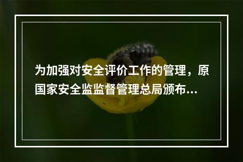 为加强对安全评价工作的管理，原国家安全监监督管理总局颁布了