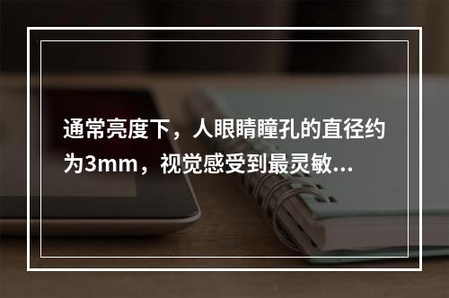 通常亮度下，人眼睛瞳孔的直径约为3mm，视觉感受到最灵敏的