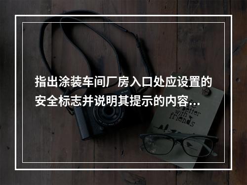 指出涂装车间厂房入口处应设置的安全标志并说明其提示的内容。