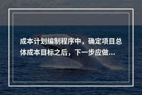 成本计划编制程序中，确定项目总体成本目标之后，下一步应做的是