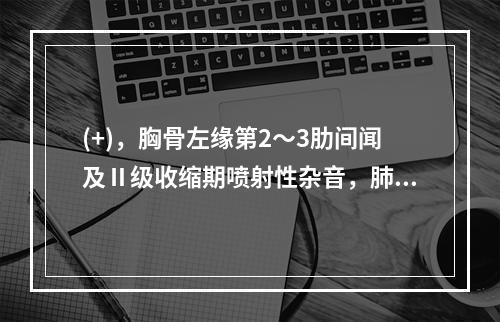 (+)，胸骨左缘第2～3肋间闻及Ⅱ级收缩期喷射性杂音，肺动脉