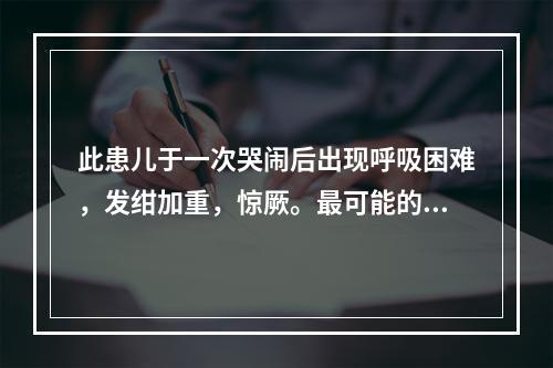 此患儿于一次哭闹后出现呼吸困难，发绀加重，惊厥。最可能的诊断