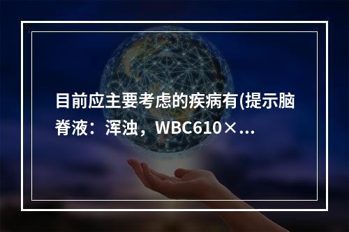 目前应主要考虑的疾病有(提示脑脊液：浑浊，WBC610×10