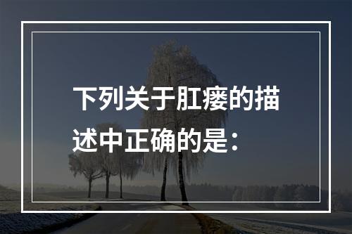 下列关于肛瘘的描述中正确的是：