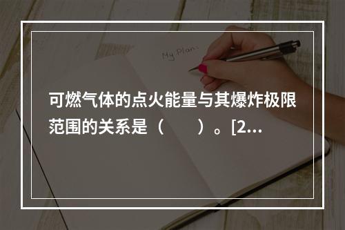 可燃气体的点火能量与其爆炸极限范围的关系是（　　）。[200