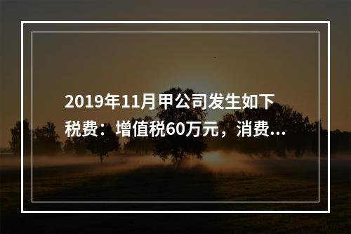 2019年11月甲公司发生如下税费：增值税60万元，消费税8