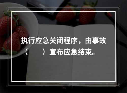 执行应急关闭程序，由事故（　　）宣布应急结束。