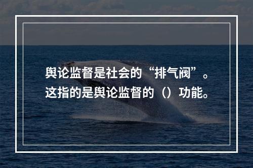 舆论监督是社会的“排气阀”。这指的是舆论监督的（）功能。