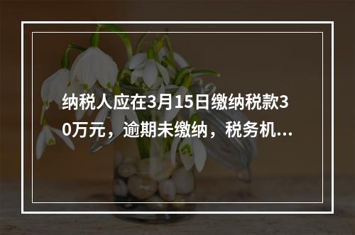 纳税人应在3月15日缴纳税款30万元，逾期未缴纳，税务机关责