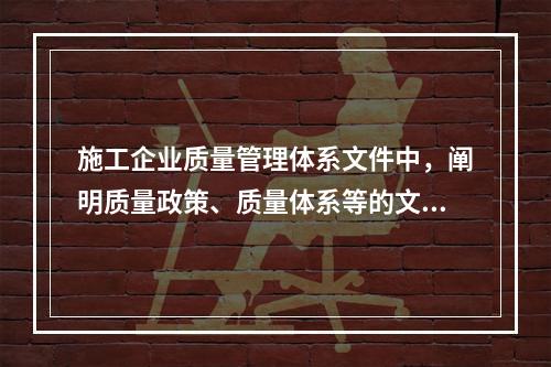 施工企业质量管理体系文件中，阐明质量政策、质量体系等的文件是