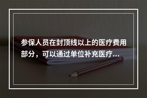 参保人员在封顶线以上的医疗费用部分，可以通过单位补充医疗保险