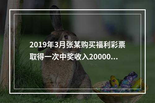 2019年3月张某购买福利彩票取得一次中奖收入20000元，