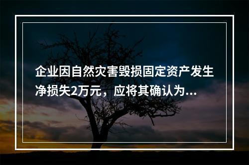 企业因自然灾害毁损固定资产发生净损失2万元，应将其确认为费用