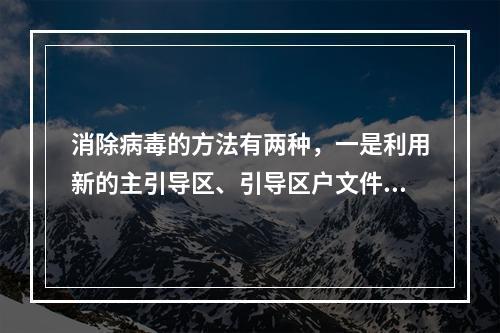 消除病毒的方法有两种，一是利用新的主引导区、引导区户文件等覆