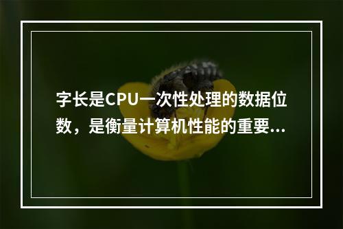 字长是CPU一次性处理的数据位数，是衡量计算机性能的重要指标