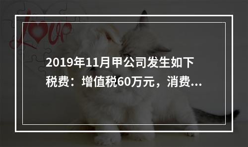 2019年11月甲公司发生如下税费：增值税60万元，消费税8