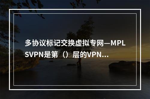 多协议标记交换虚拟专网—MPLSVPN是第（）层的VPN技术