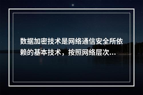 数据加密技术是网络通信安全所依赖的基本技术，按照网络层次的不