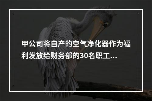 甲公司将自产的空气净化器作为福利发放给财务部的30名职工，每