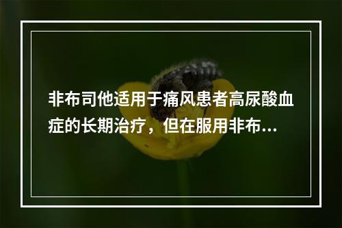 非布司他适用于痛风患者高尿酸血症的长期治疗，但在服用非布司他