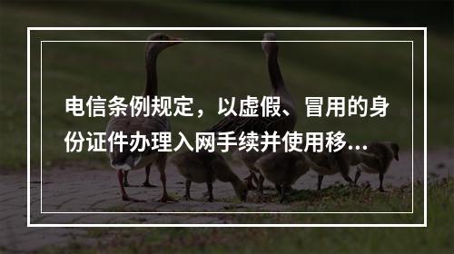 电信条例规定，以虚假、冒用的身份证件办理入网手续并使用移动电