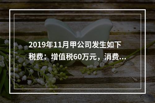 2019年11月甲公司发生如下税费：增值税60万元，消费税8