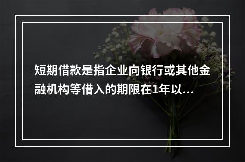 短期借款是指企业向银行或其他金融机构等借入的期限在1年以下、