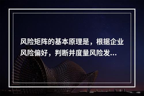 风险矩阵的基本原理是，根据企业风险偏好，判断并度量风险发生的