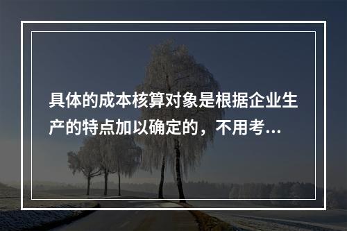 具体的成本核算对象是根据企业生产的特点加以确定的，不用考虑成